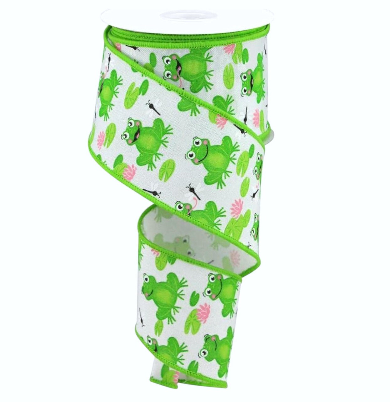 RG Ribbon: 1.5"-2.5" Frogs On Lily Pads Wired Ribbon - For Bows, Wreaths, Crafts, and Decorations - Classroom / Back to School Bulletin Boards